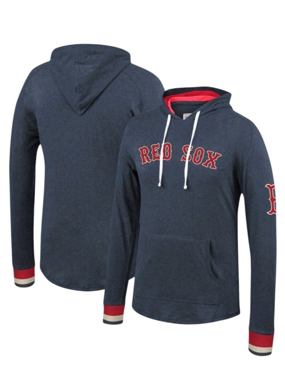 Mitchell & Ness Mens Large Boston Red Sox Hooded Long Sleeve Shirt MLB Blue